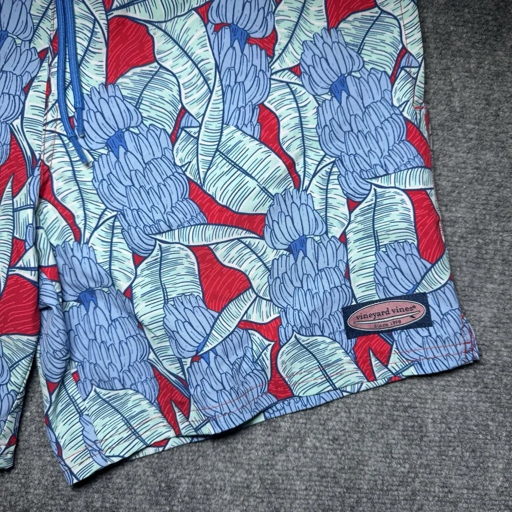 Vineyard Vines Blue‎ Teal Tropical Floral Print Swim Trunks Board Shorts Men S